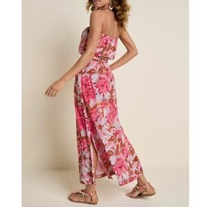 EUC Lascana for Venus Pink & Brown Floral Strapless Midi Split Dress. Size M.